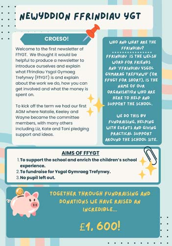 Poster gyda gwybodaeth am ffrindiau YGT gydag eicon blwch arian mochyn